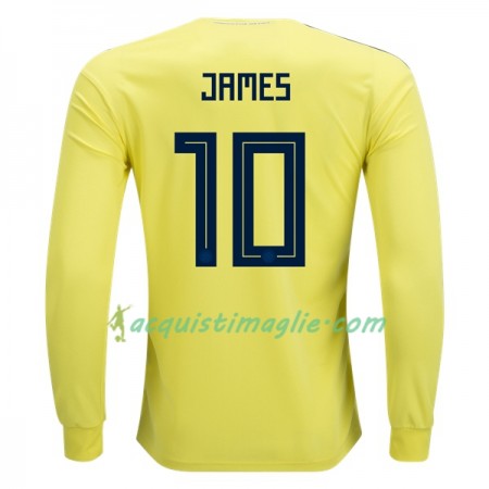 Divisa di Calcio Colombia James 10 Prima Mondiali 2018 Manica Lunga